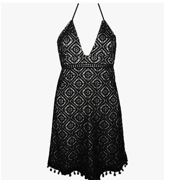 Gianni Bini Dresses & Skirts - Gianni Bini Cherry Blossom Lace Halter Pom Pom Hemline Sheath Dress Size XL